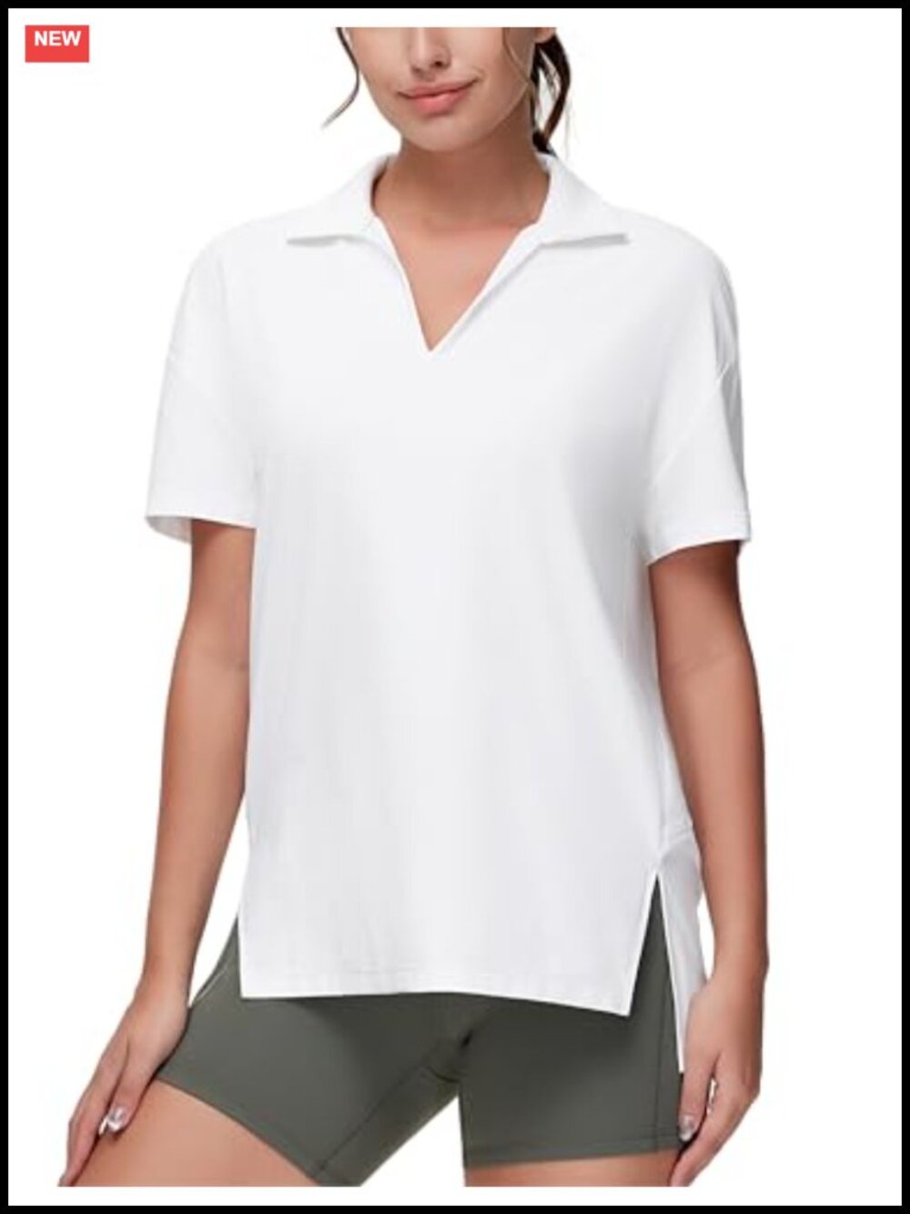 Women's Loose Fit Performance Polo Shirt Short Sleeve V-Neck